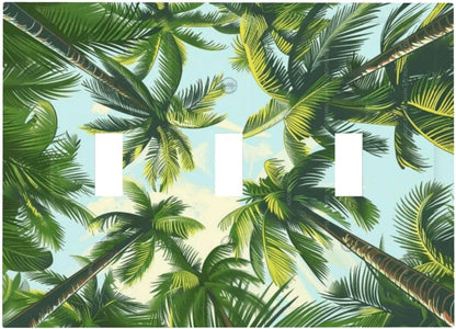 Summer Sky Coconut Palms Trees Green Plants Leaf Decorative Switch Plates 3 Gang Wall Plate Triple
