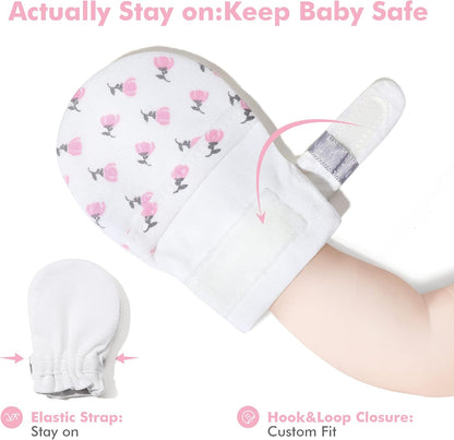 HAPIU Baby No Scratch Mittens Stay On, 100% Cotton Breathable, Adjustable Infant Gloves for Boys
