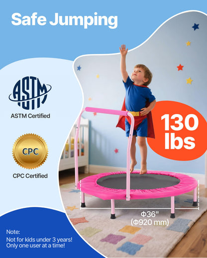 VEVOR 36" Kids Trampoline, 3FT Indoor Outdoor Trampolines, Foldable Jump Toy with Handle, Rebounder