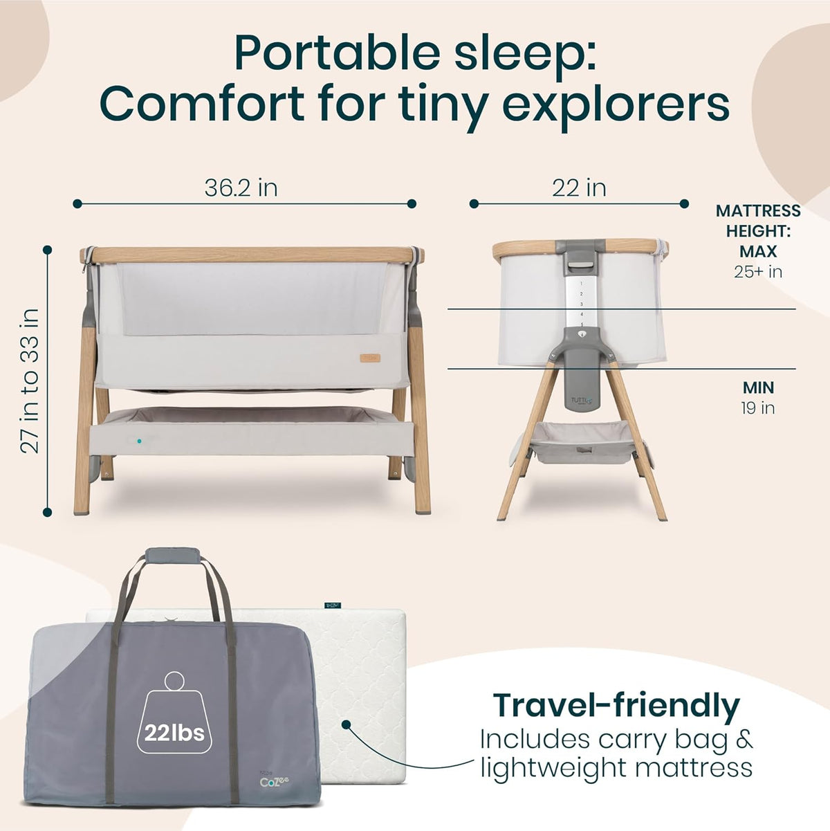 CoZee® 2-in-1 Baby Bassinet & Bedside Sleeper - Fast-Folding Bedside Bassinet, Baby Crib with 6