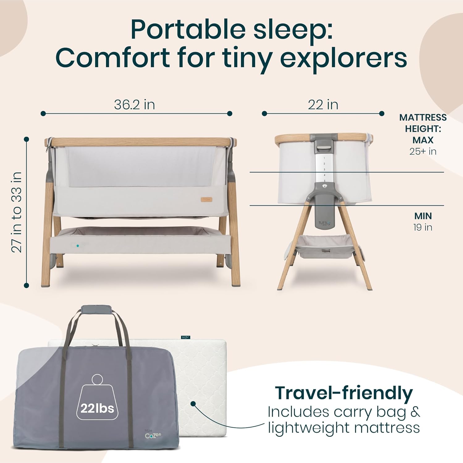 CoZee® 2-in-1 Baby Bassinet & Bedside Sleeper - Fast-Folding Bedside Bassinet, Baby Crib with 6
