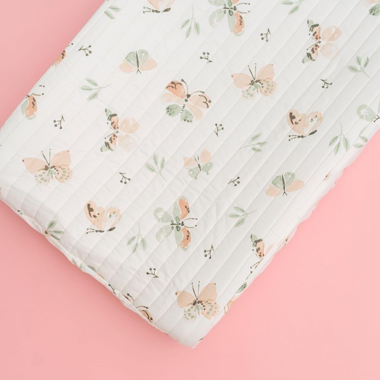 Crane Baby Woodland Quilted Changing Pad Cover Cotton Sateen, Secure Elastic Fit, Pink Boho Rainbow