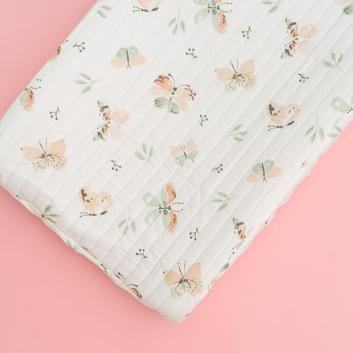 Crane Baby Woodland Quilted Changing Pad Cover Cotton Sateen, Secure Elastic Fit, Pink Boho Rainbow