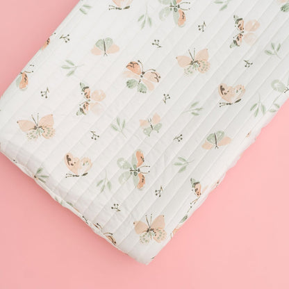 Crane Baby Woodland Quilted Changing Pad Cover Cotton Sateen, Secure Elastic Fit, Pink Boho Rainbow