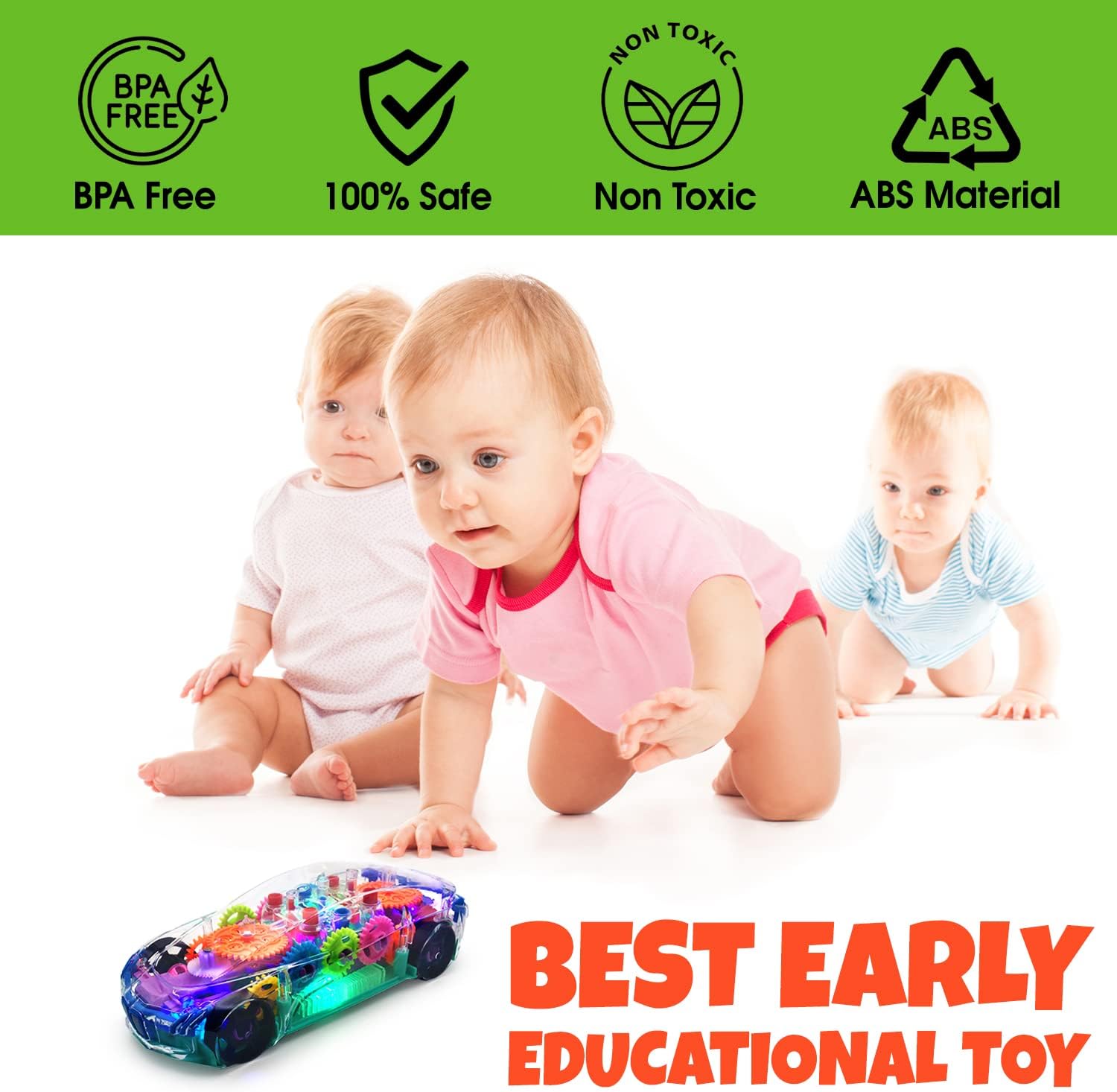 Light Up Transparent Sensory Car - Fun and Interactive Toy for Kids- Music Car with LED Light Up