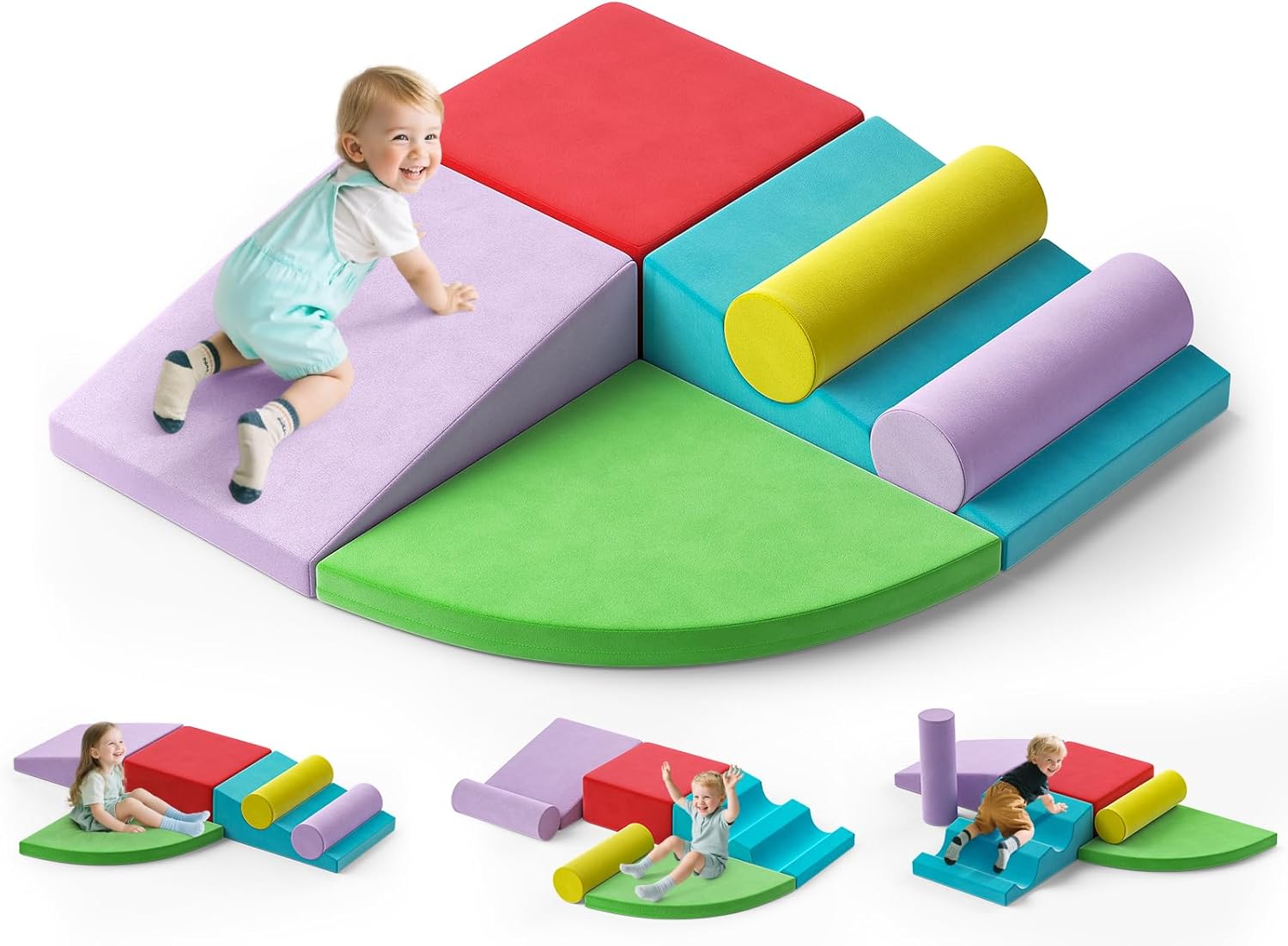 Lischwert Foam Climbing Blocks for Toddlers 1-3, 6pcs Soft Play Set with Crawling Exploration Toys