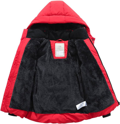 Kids Boy's Winter Coat Fleece Lined Waterproof Jacket Puffy Cotton Coat Thick Hooded Down Outdoor
