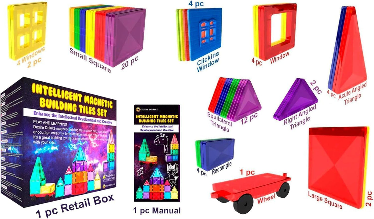 Desire Deluxe Magnetic Tiles Blocks Building Set for Kids – Learning Educational Toys for Boys
