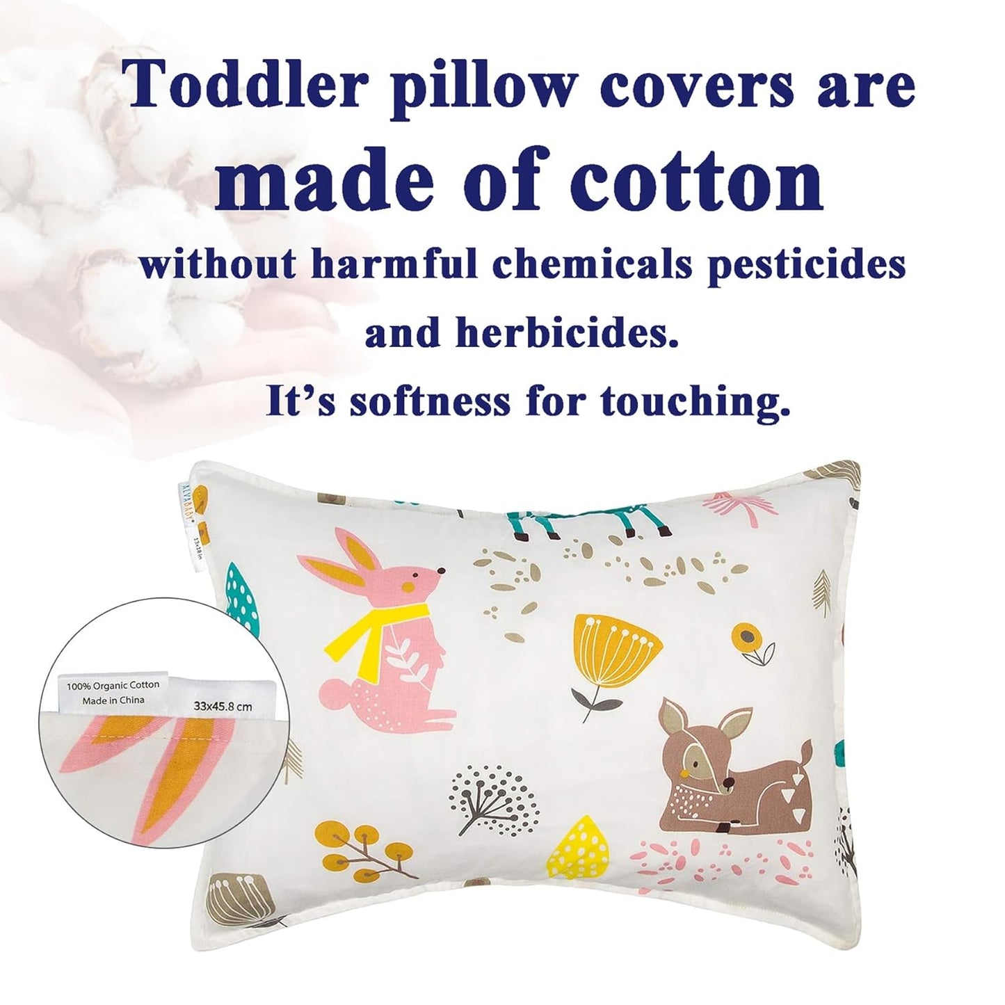 ALVABABY Toddler Pillowcases 2 Pack Organic Cotton Kids Pillow Cover Fit 13"x 18" or 12"x16"