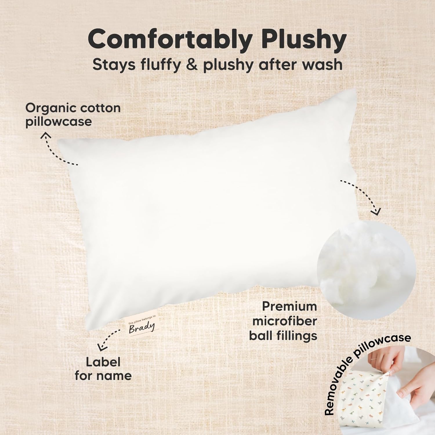 Mini Toddler Pillow with Pillowcase - 9x13 My Little Dreamy Travel Kids Pillow for Sleeping