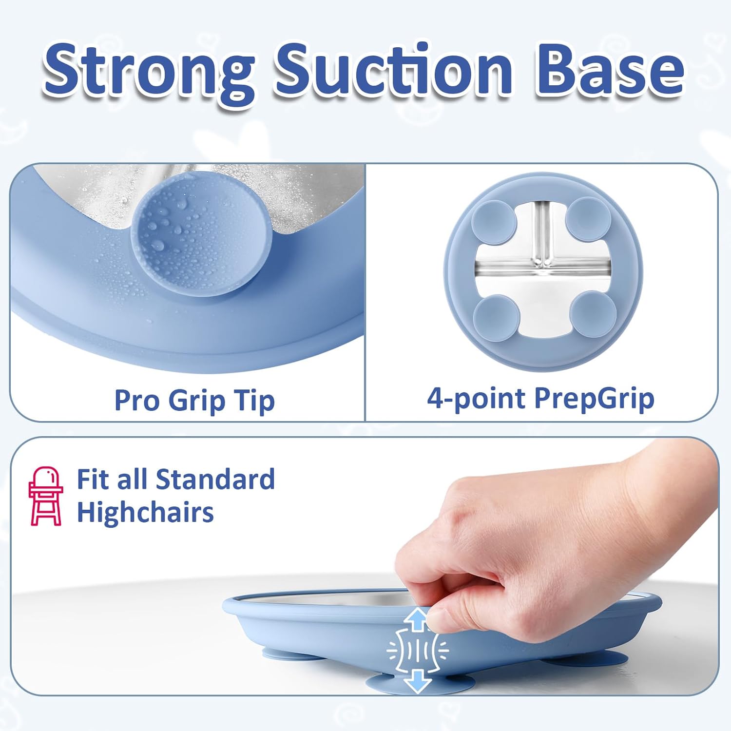 Stainless Steel Suction Plates for Toddlers, 9" Divided Kids Baby Plates with Removable Silicone