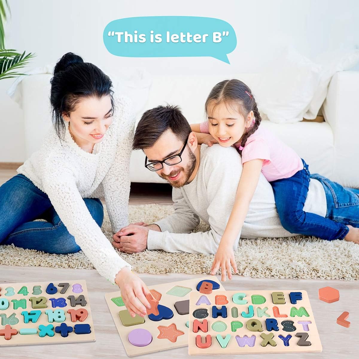 Wooden Puzzles for Toddlers, Voamuw Wooden Alphabet Number Shape Puzzle Toddler Education Learning