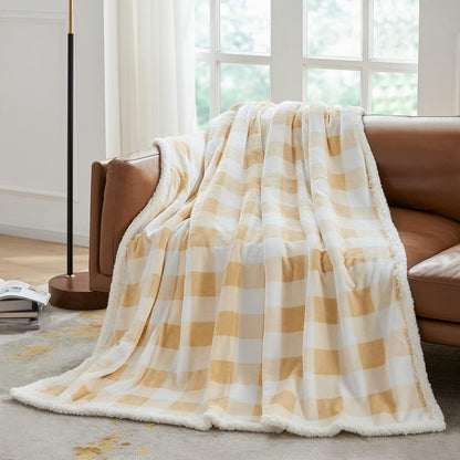 Touchat Sherpa Buffalo Plaid Twin Blanket 60" X 70", Fuzzy Fluffy Soft Cozy Throw Blanket, Fleece