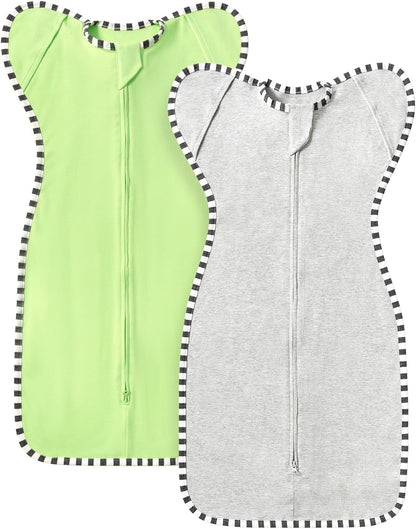 Transition Swaddle, 2 Pack 100% Cotton Baby Sleep Sack, 2-Way Zipper Infant Arm Up Swaddle for