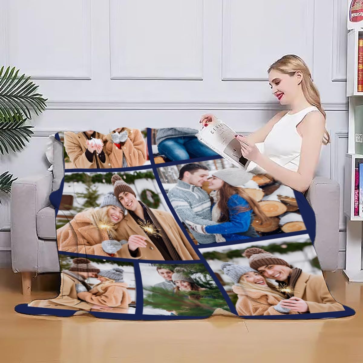 Ships Next Day, Couple Gifts Custom Blanket with Photos, Personalized Flannel Throw Blankets Gifts