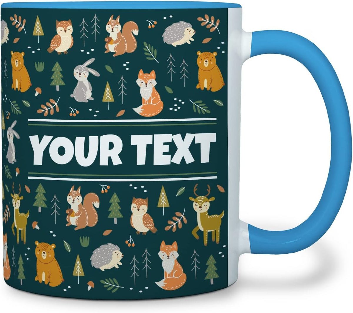 Personalized Mug for Kids - Woodland Animals - Custom Name/Text, Ceramic Hot Chocolate/Coffee Cup