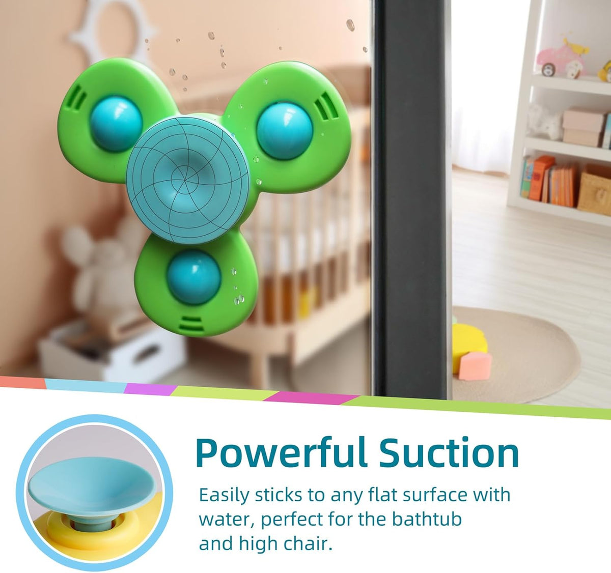 LiKee Strong Suction Cup Fidget Spinnerz Sensory Bath Toys for Baby 12 18 Months Airplane Car