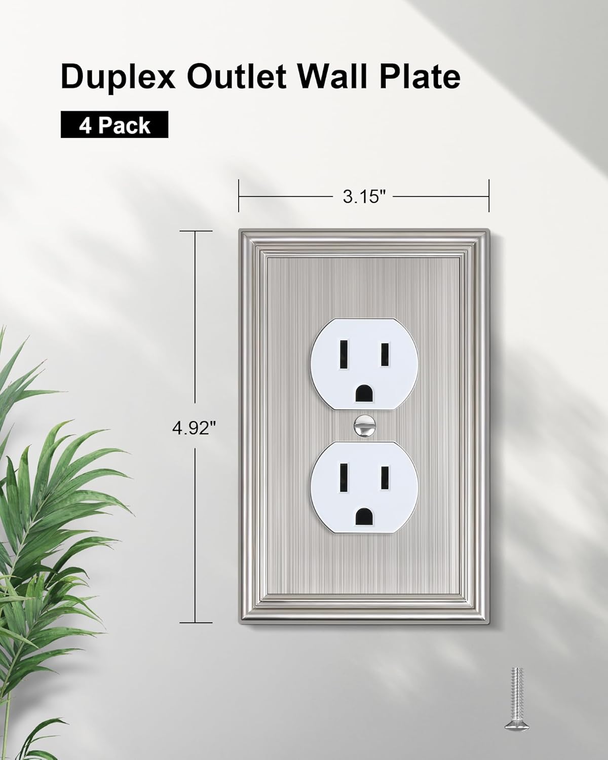 4-Pack Duplex Outlet Cover, Durable Solid Zinc Alloy Decorative Switch Plates and Outlet Covers