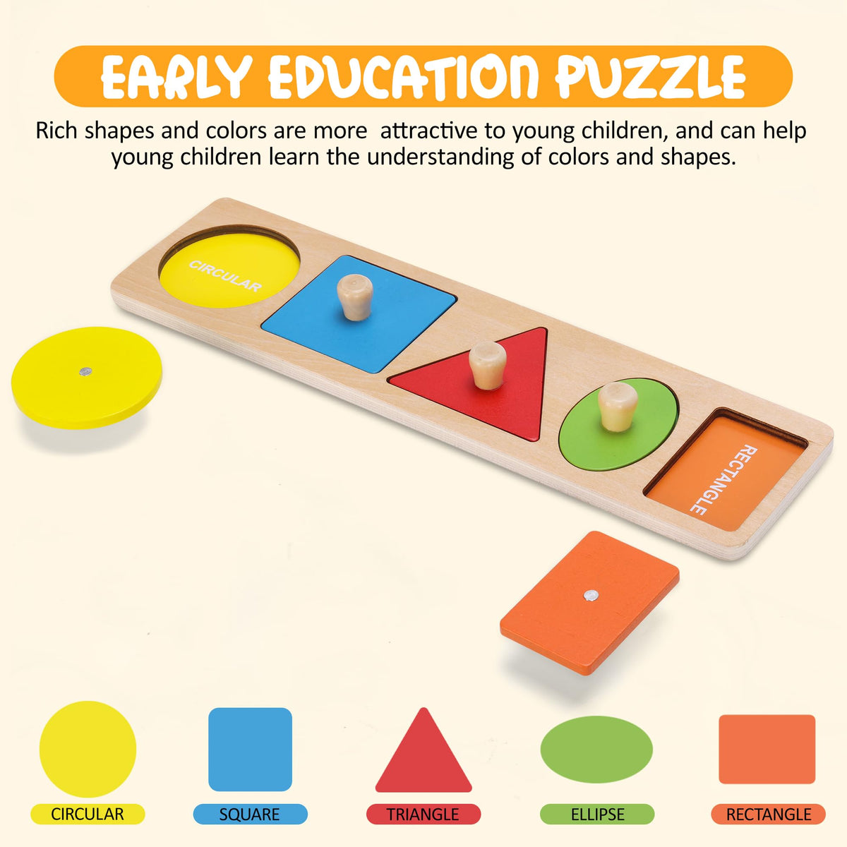 Montessori First Jumbo Knob Wooden Shape Puzzles for Toddlers,Montessori Multiple Peg Shapes Puzzle