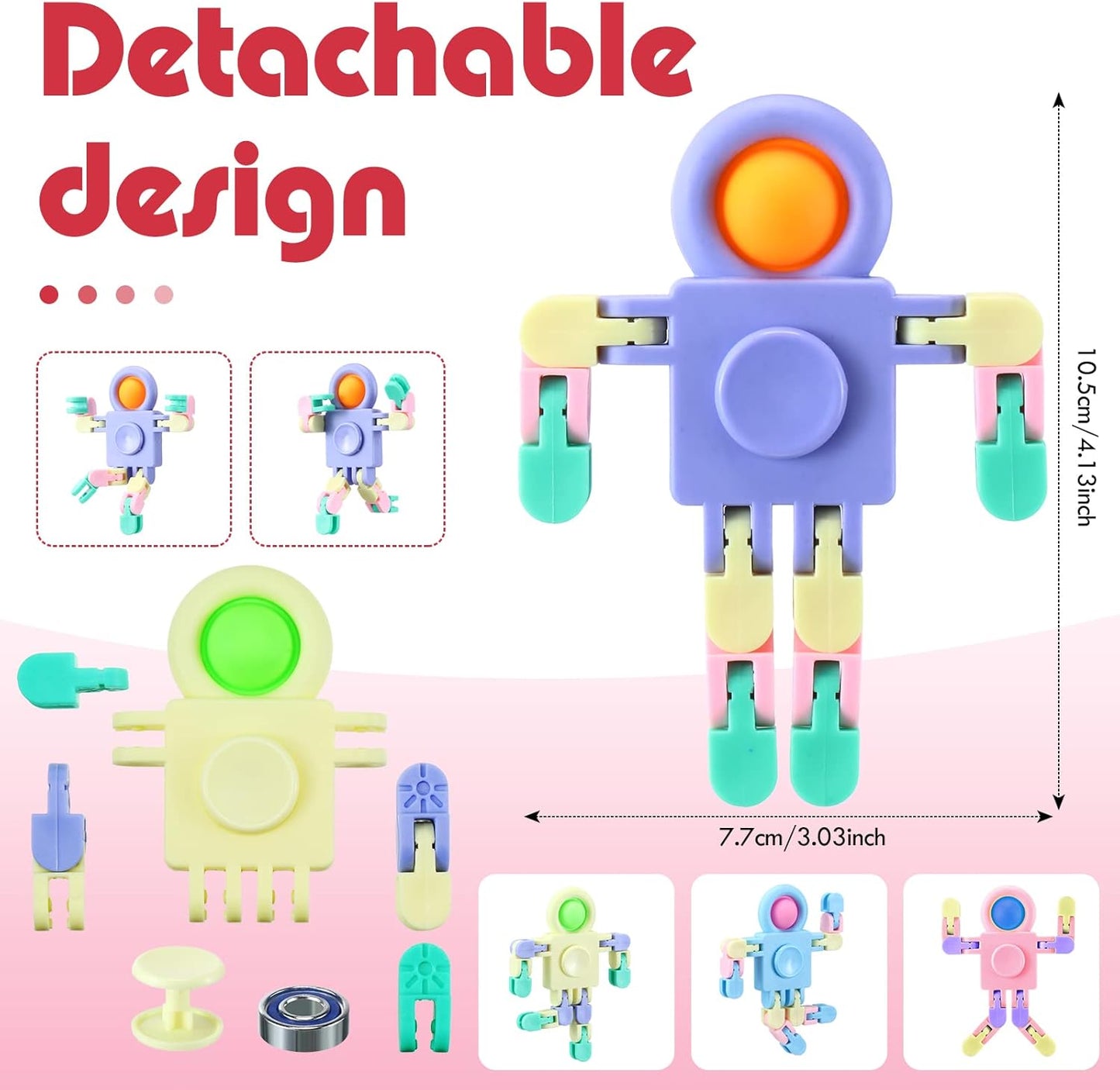 32 Pcs Funny Sensory Fidget Toys Robot Fidget Spinners Fidget Party Favors Robot Fingertip Toy DIY