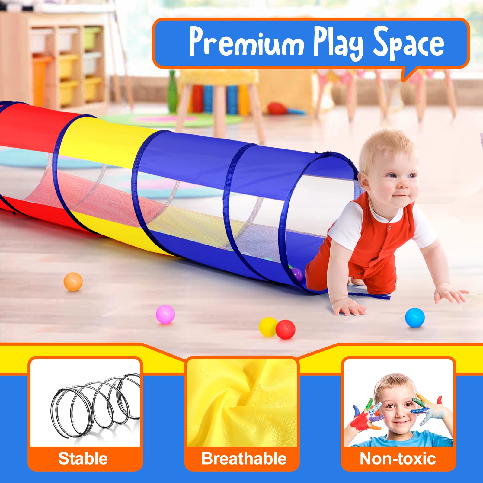 Kids Play Tunnel for Toddlers, Pop Up Crawl Through Tunnel Play Tent for Baby Infant Children or