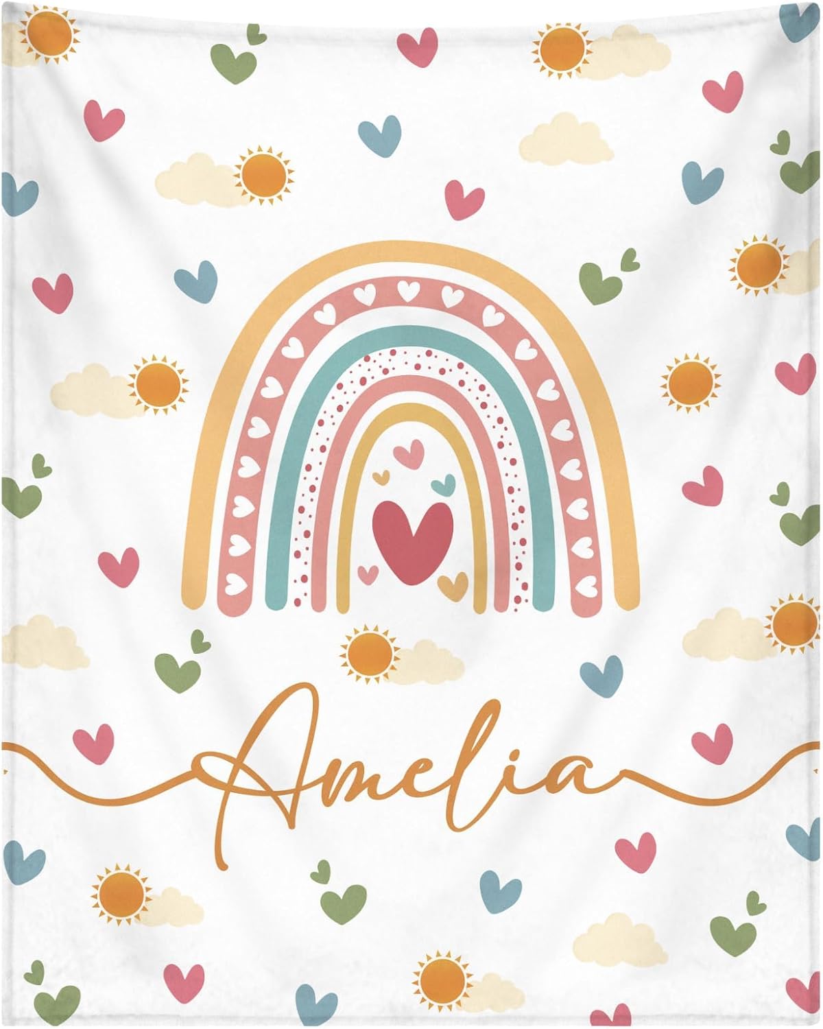 Personalized Baby Blankets for Girls Women Custom Boho Style Baby Blanket with Rainbow Personalized