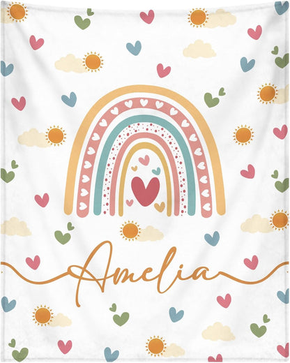 Personalized Baby Blankets for Girls Women Custom Boho Style Baby Blanket with Rainbow Personalized