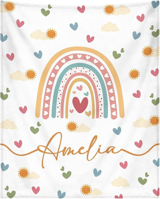 Personalized Baby Blankets for Girls Women Custom Boho Style Baby Blanket with Rainbow Personalized