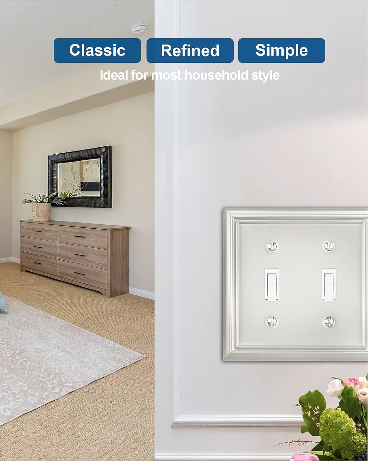 2-Pack Double Toggle Wall Plate, Metal Switch Plate Cover, Satin Nickel Light Switch Cover