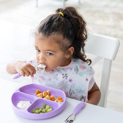 Bumkins Toddler Utensils, Kids Size Fork and Spoon Set, Silicone and Stainless-Steel Training