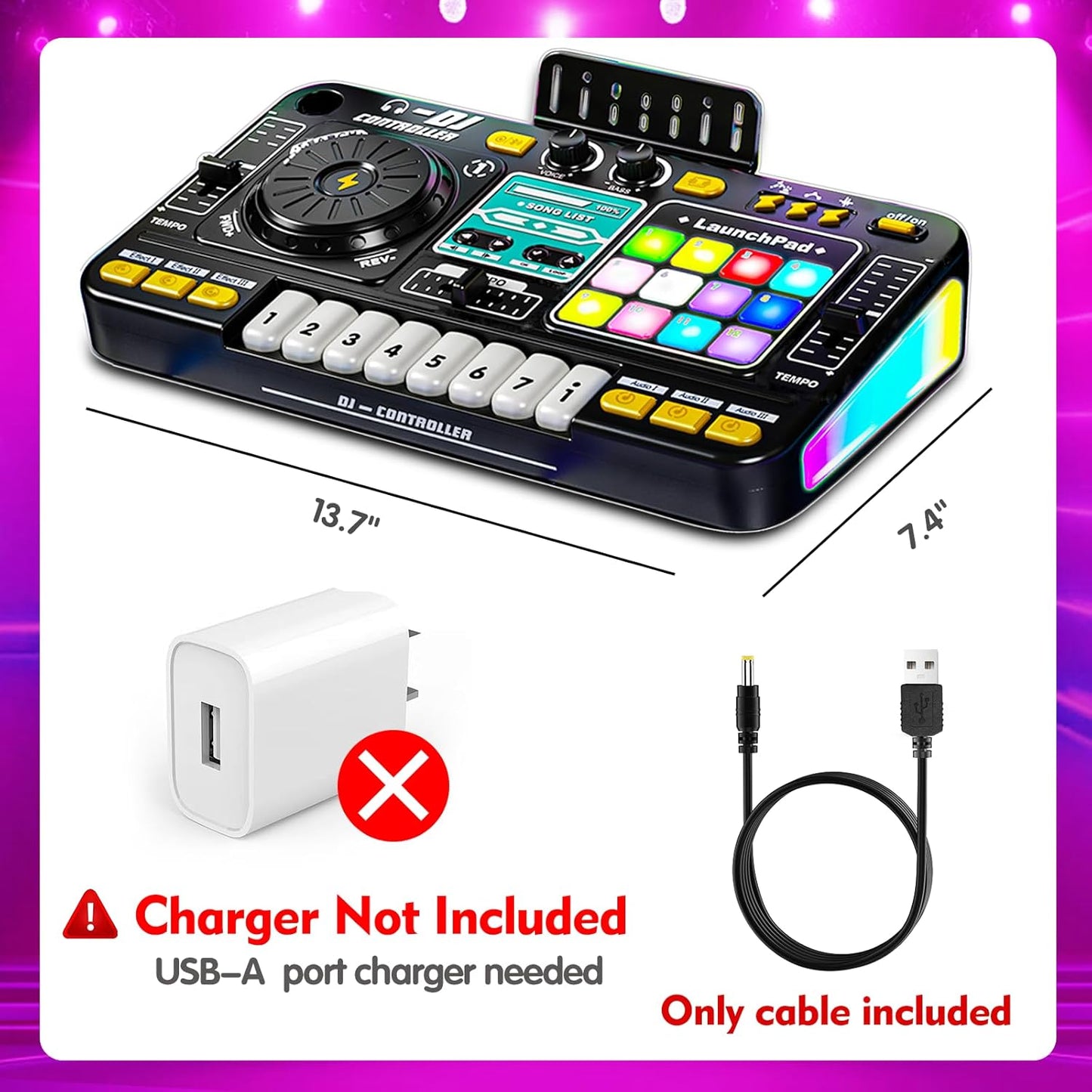 Kids DJ Mixer Controller Table Musical Toy Electronic Bluetooth Toy with LED Lights Sound Effect