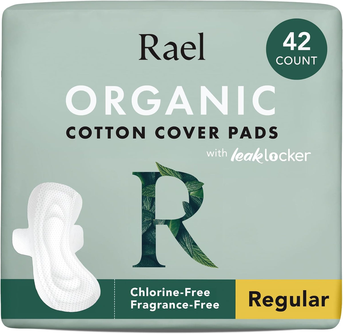 Rael Organic Cotton Cover Pads with Wings - Regular Absorbency, Unscented, Ultra Thin for Women