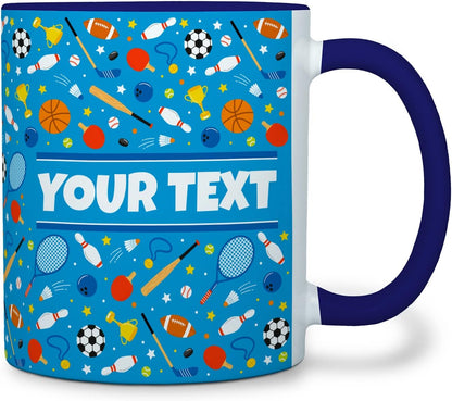 Personalized Mug for Kids - Sports - Custom Name/Text, Ceramic Hot Chocolate/Cocoa/Coffee Cup for