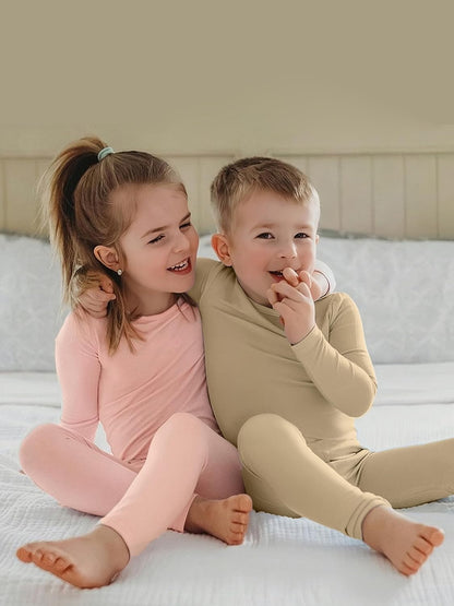 BABY 2T-10Y Toddler Kids Girls Boys Soft Comfy Viscose 2pcs Set Long Sleeve Plain Shirts and Pants