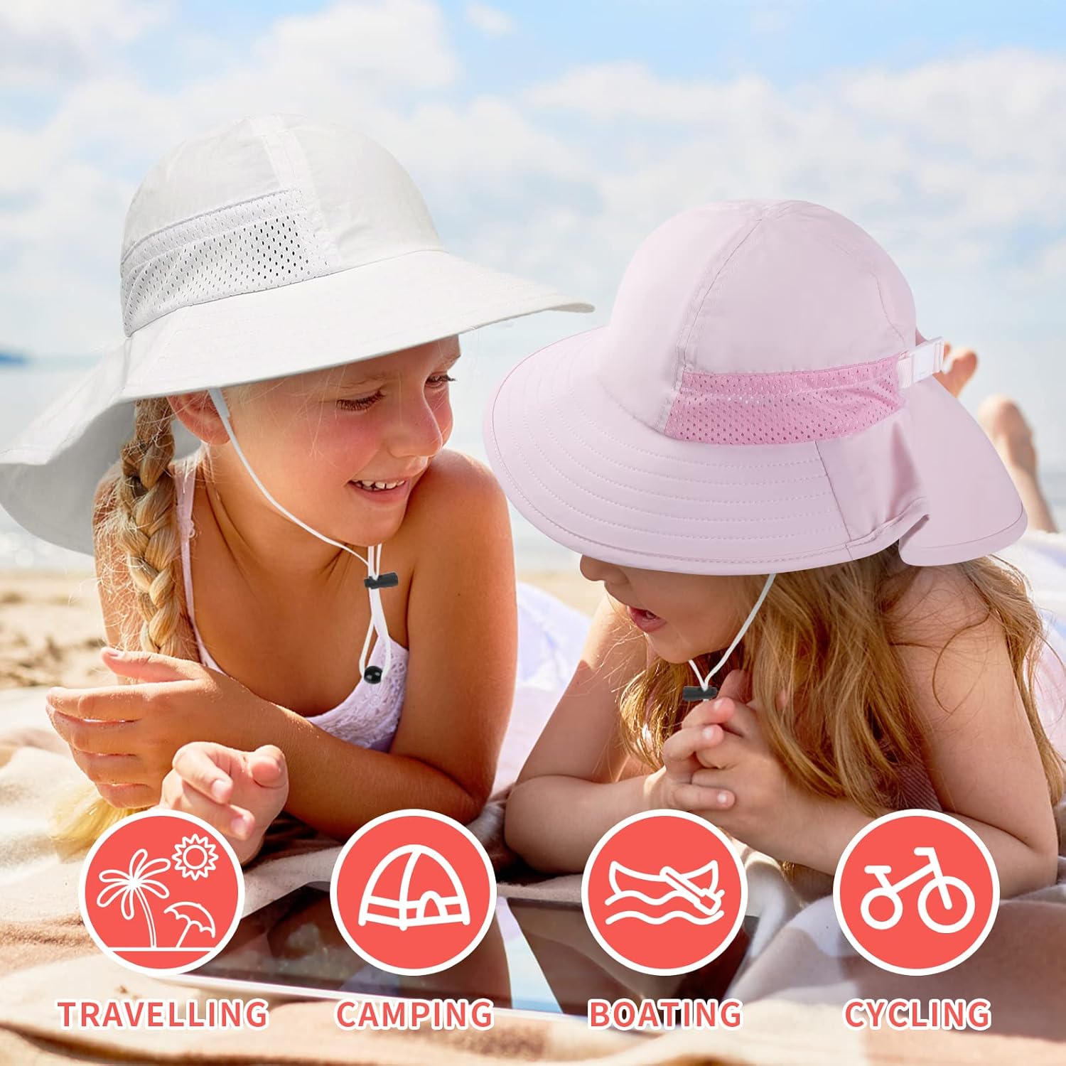 Toddler Baby Sun Hat Kids Summer UPF 50+ for Boys Girls Adjustable Beach Hats with Bucket Wide Brim
