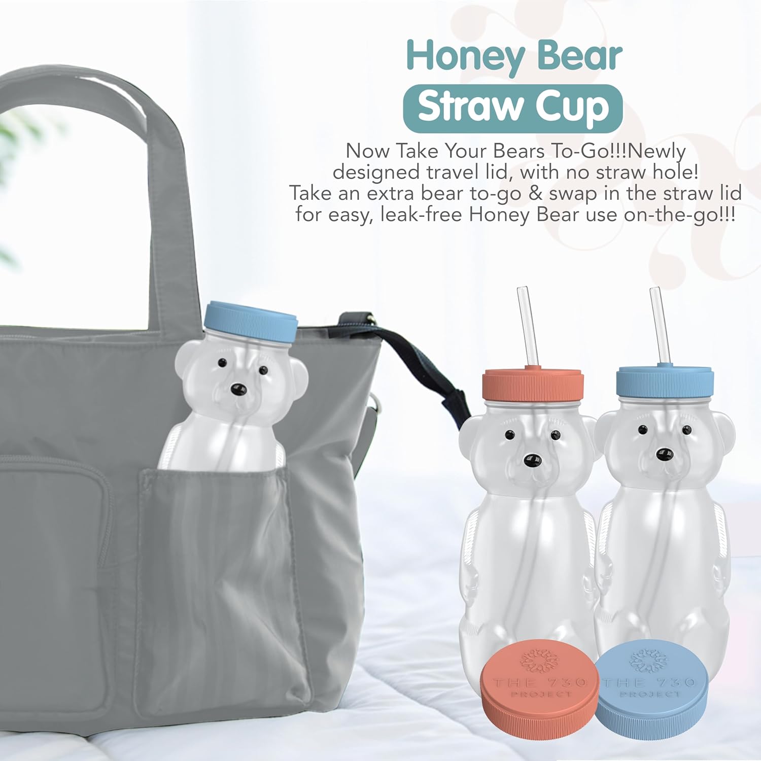 Honey Bear Straw Cup for Babies, 2-Pack Honey Bear Bottle with Travel Lid, Therapy Learning