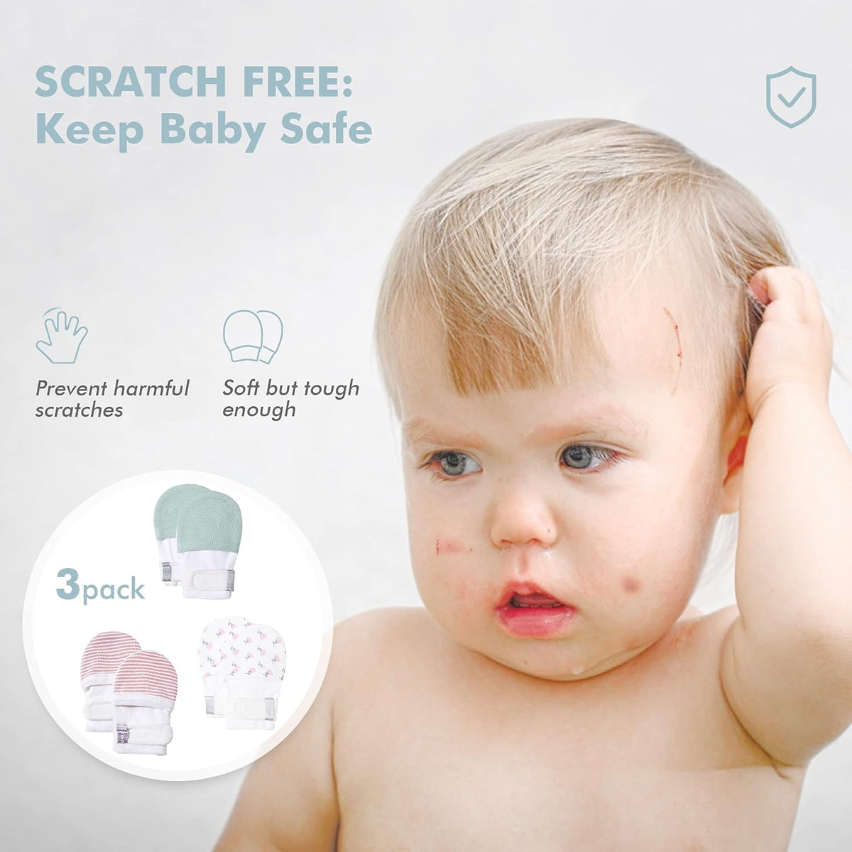 HAPIU Baby No Scratch Mittens Stay On, 100% Cotton Breathable, Adjustable Infant Gloves for Boys