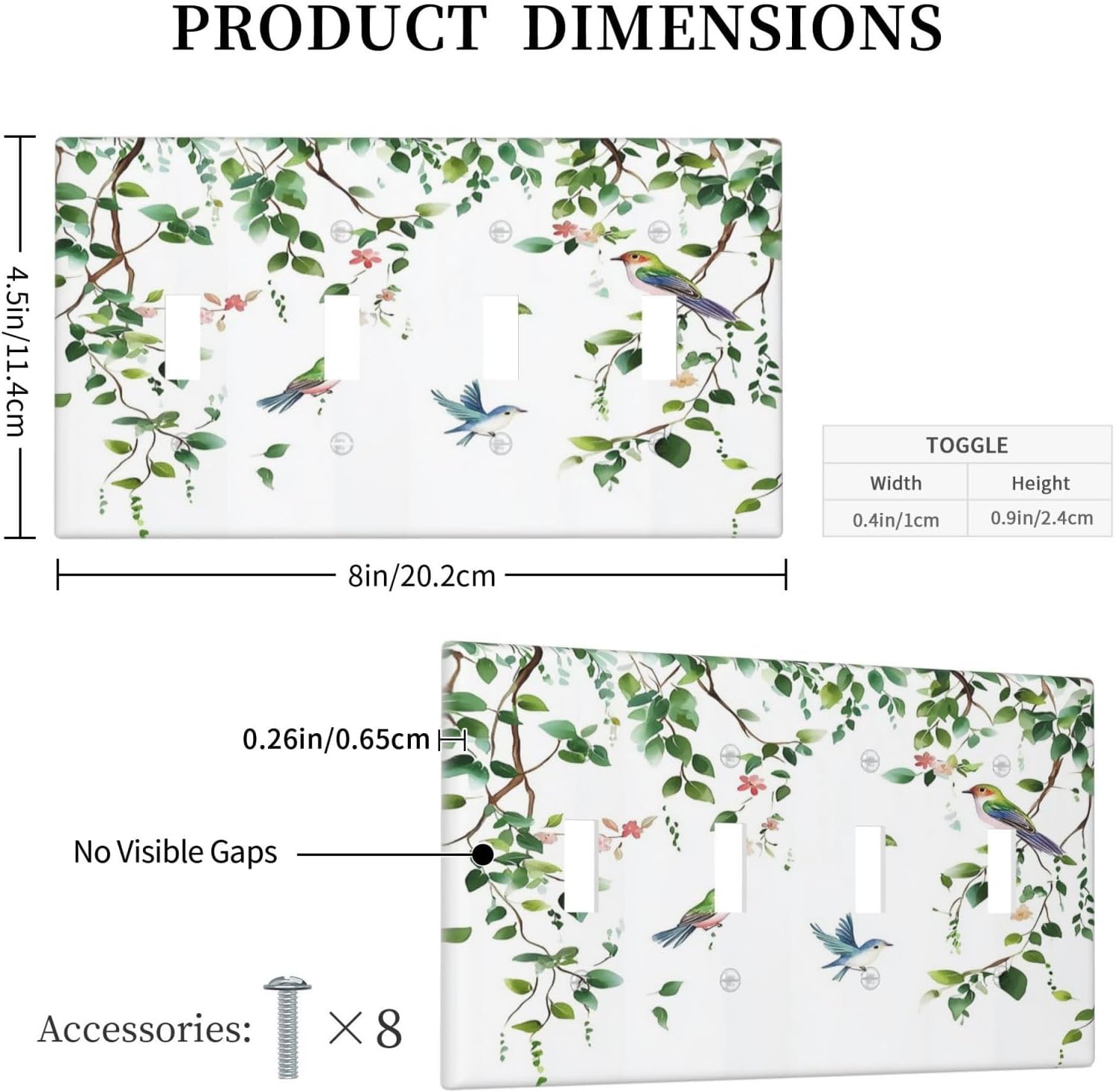 Light Switch Covers Green Leaves Bird Eucalyptus Sage Plant Quad Toggle Electrical Faceplate 4 Gang
