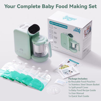 Chefhandy 5-in-1 Baby Food Maker with Stainless Steel Steam Basket, Green