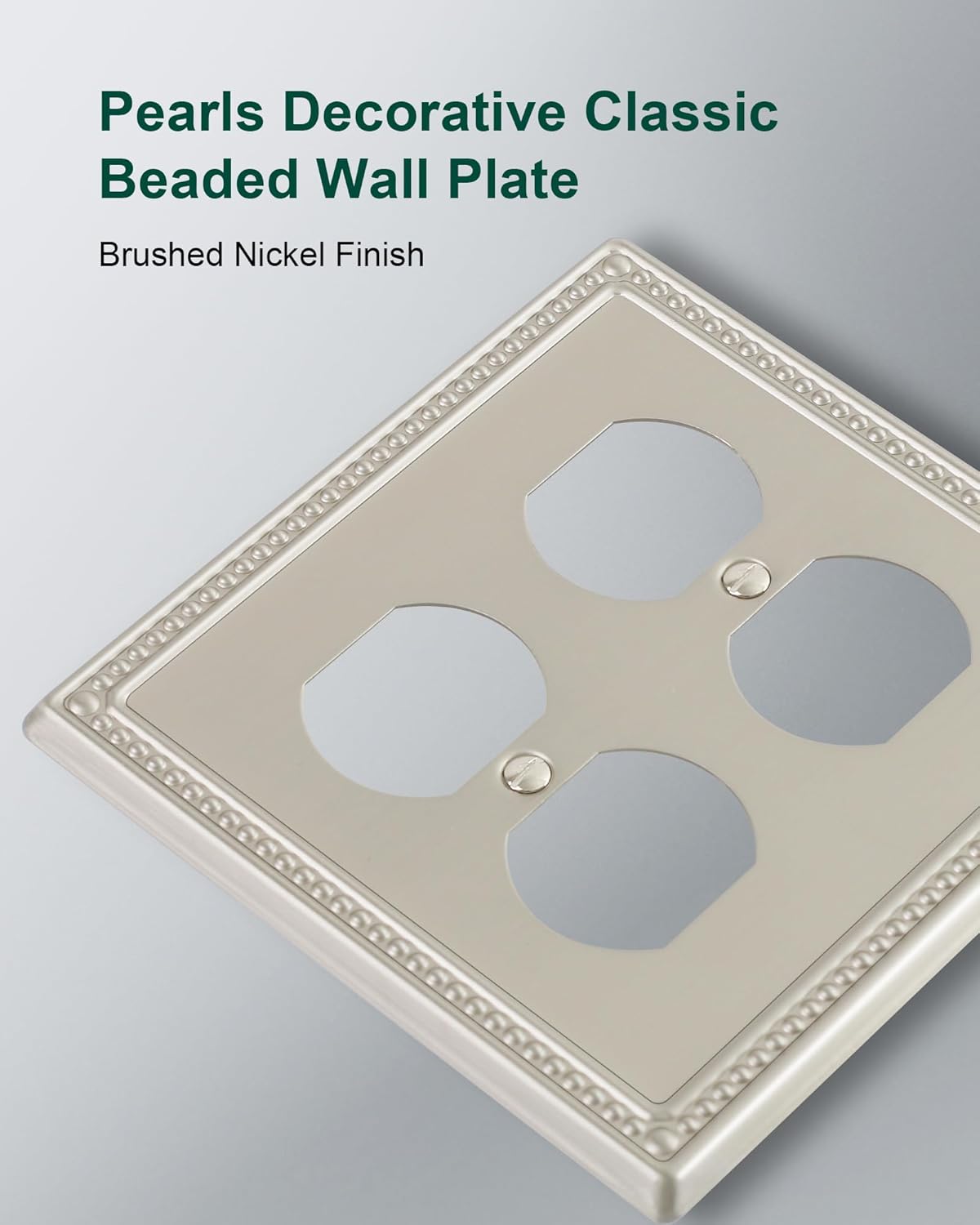 2-Pack Double Duplex Outlet Cover, Brushed Nickel Metal Switch Plates and Outlet Covers, Pearls