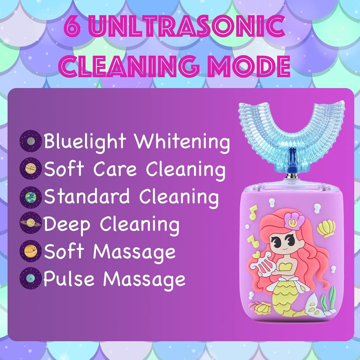 Kids Electric Toothbrush, U Shaped Toothbrush Kids Sonic Automatic Brush with 5 Brush Head 6 Sonic