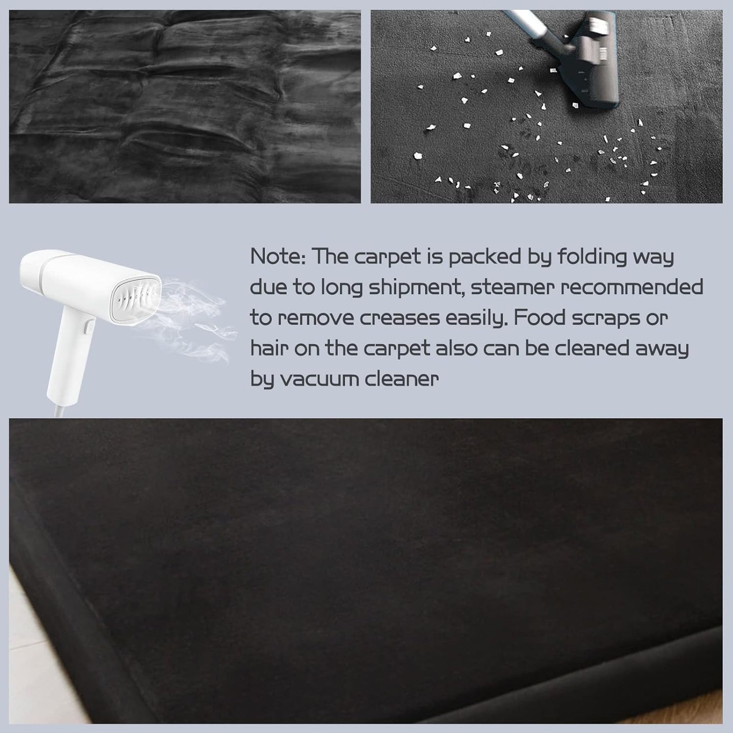 MAXYOYO Black Coral Velvet Area Rug, Thick Japanese Tatami Mat Living Room Carpet with Non-Slip