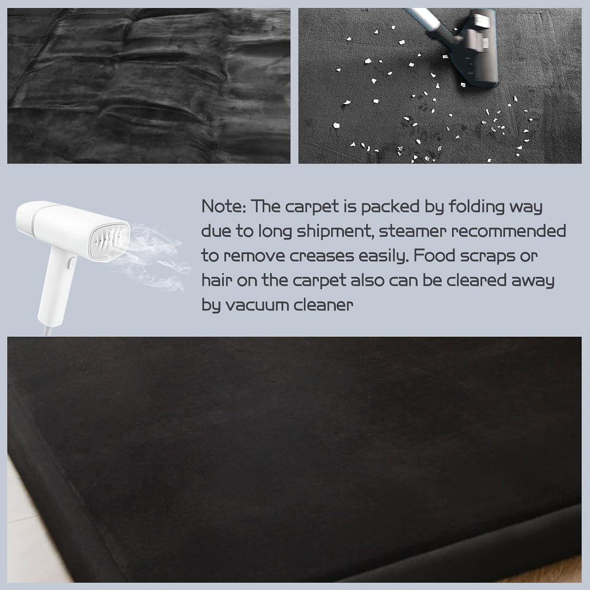 MAXYOYO Black Coral Velvet Area Rug, Thick Japanese Tatami Mat Living Room Carpet with Non-Slip
