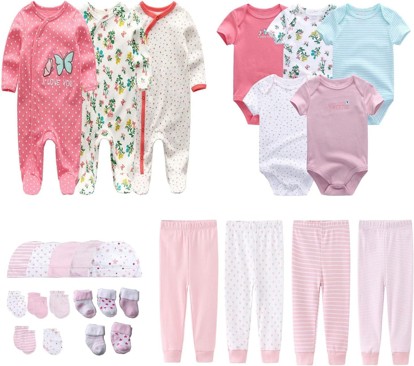 Newborn Layette Gift Set 27-Piece Baby Girl Clothes Bodysuits, Pants Essentials and Accessories
