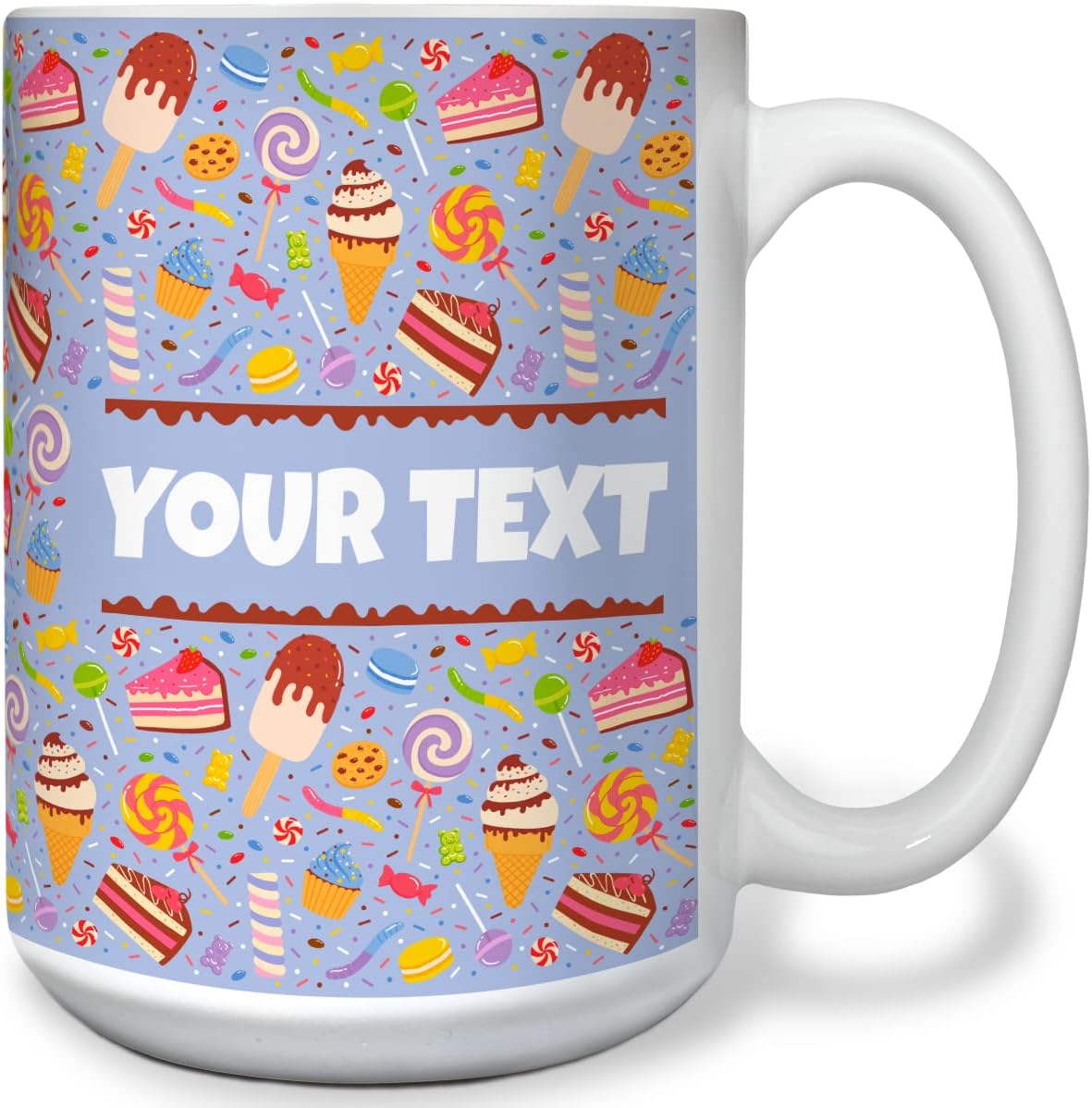 Personalized Mug for Kids - Sweets - Custom Name/Text, Ceramic Hot Chocolate/Cocoa/Coffee Cup for