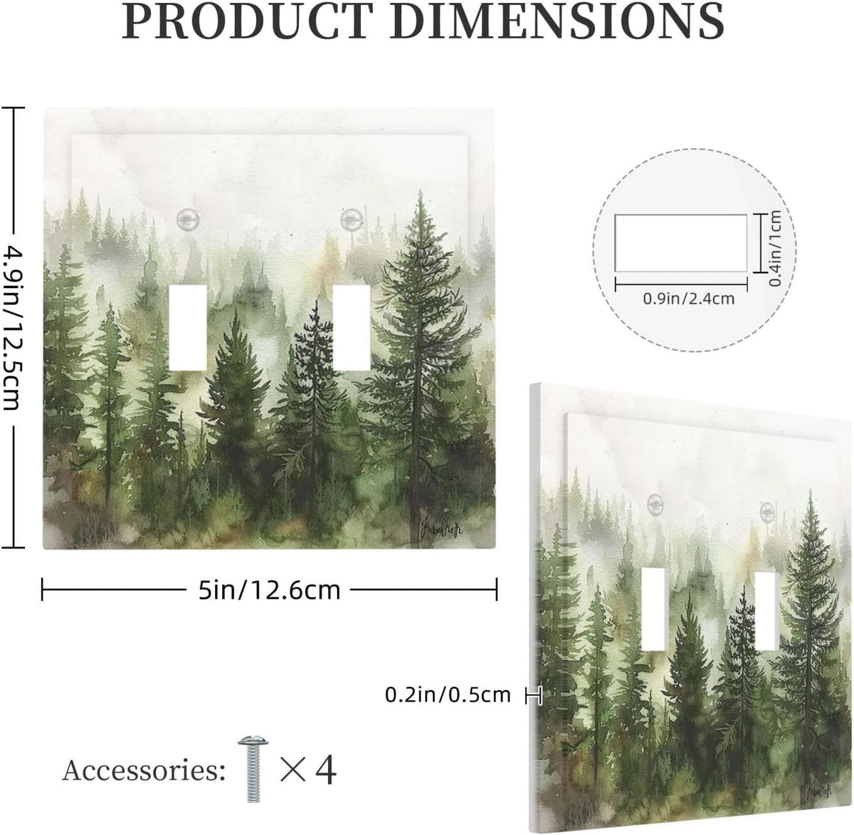 Decorative Switch Plates Green Forest Watercolor Painting Foggy Pine 2 Gang Double Toggle Outlet