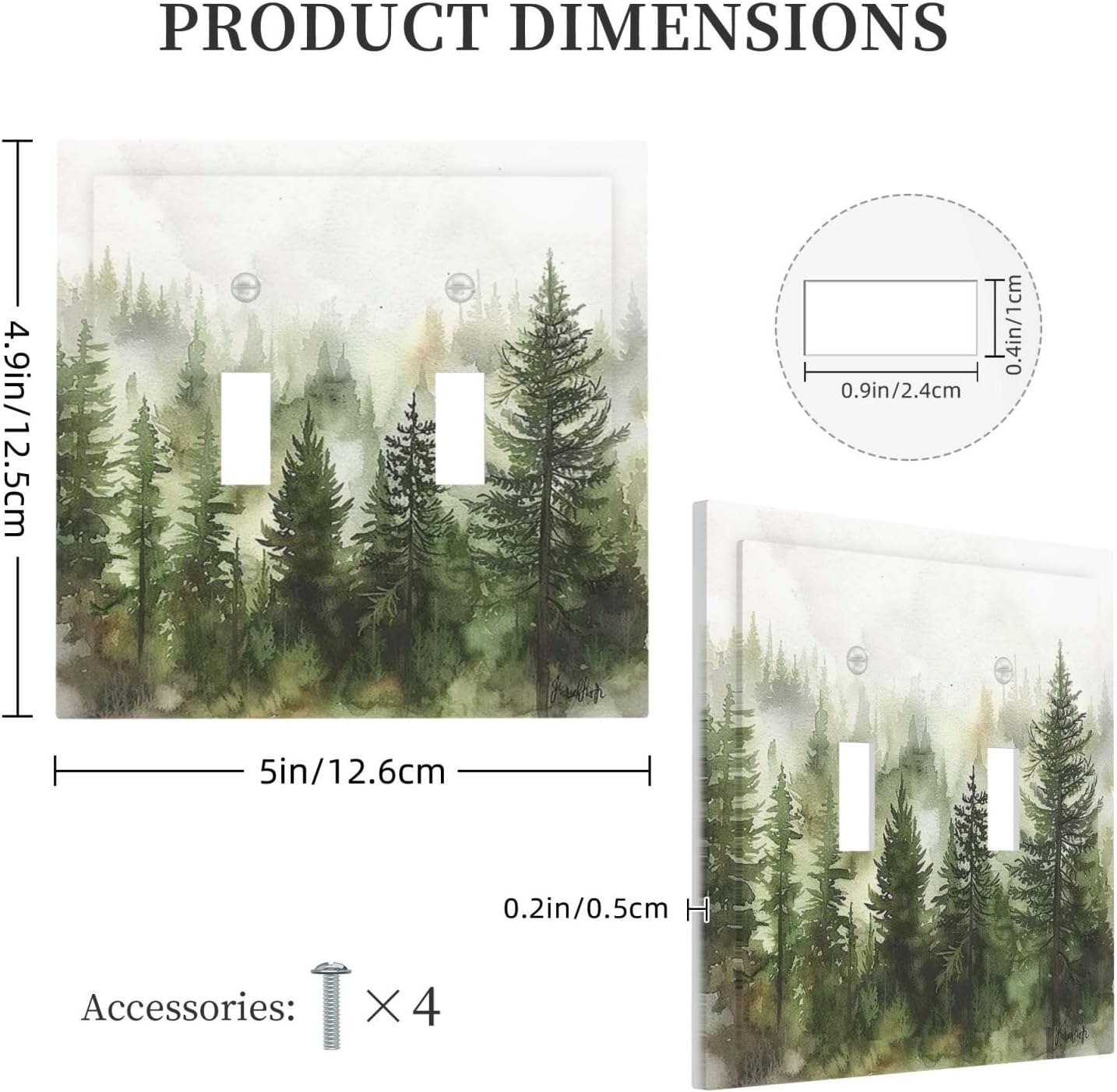 Decorative Switch Plates Green Forest Watercolor Painting Foggy Pine 2 Gang Double Toggle Outlet
