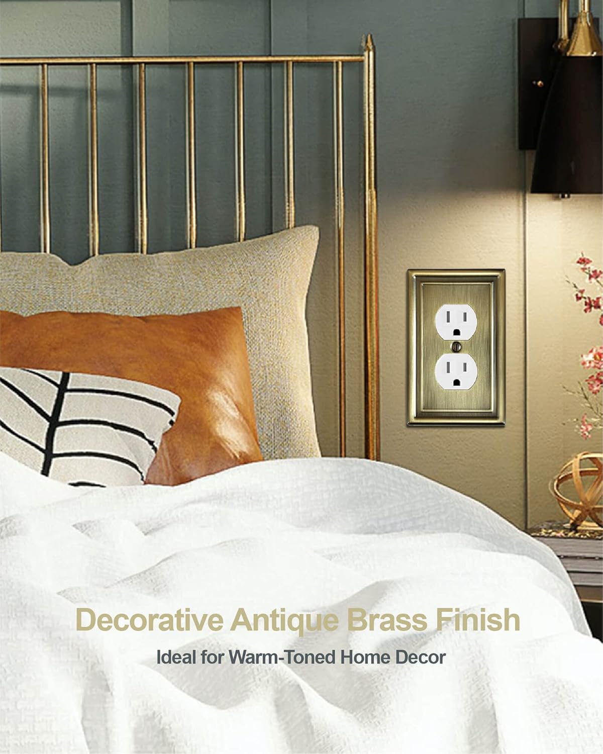 4-Pack Duplex Wall Plate, Decorative Antique Brass Outlet Covers, Metal Electrical Outlet Cover