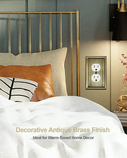 4-Pack Duplex Wall Plate, Decorative Antique Brass Outlet Covers, Metal Electrical Outlet Cover