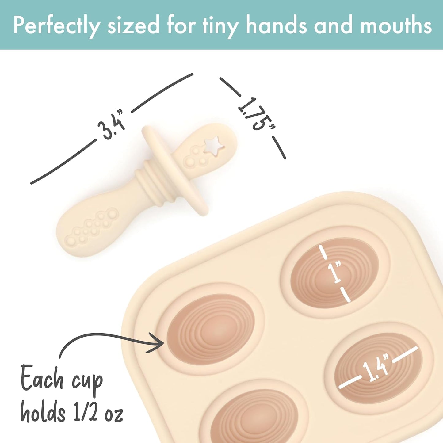 PrimaStella Silicone Petite Pops - Baby Popsicle Mold - BPA Free - Dishwasher Safe - 4 months+ (Oat